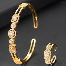 Necklace Earrings Set GODKI Luxury Stackable Bangle Ring For Women Full Micro Baguette Cubic Zircon Party Wedding Saudi Arabic Dubai