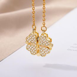 Pendant Necklaces Magnetic Four-leaf Clover Heart Necklace For Women Stainless Steel Long Chains Lucky Aesthetic Jewellery Collier