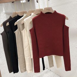 Women's Sweaters O Neck Knitted Female Slim Shoulder Strapless Pullovers Women Tops Long Sleeves Ladies Streetwear Fashion Autumn 2022