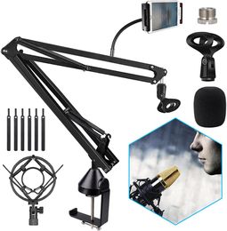 Microphone Arm Mic Arm Stand Boom Suspension with Shock Mount Wind screen Pop-up Philtre Screw Adapter Clip for Phone Holder Yeti x Broadcasting Voice over Recording.