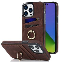 Retro Card Slot Leather cases Ring Buckle Bracket Phone Case For iPhone 15 14 13 12 Pro Max Mini 11 Pro XS X XR 6S 7 8 Plus SE 20