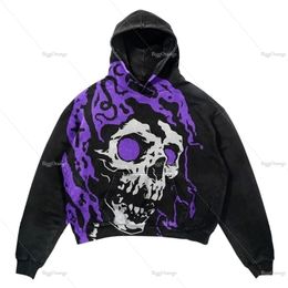 Men's Hoodies Sweatshirts Hoodie Men Purple Skull Zip Streetwear Long Sleeve Y2K Sweater Harajuku Sweatshirt Anime Pattern Oversized Top Clothing 220920