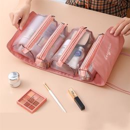 Cosmetic Bags Cases Detachable Nylon Makeup Bag Portable Large-capacity Four-in-one Portable Folding Travel Cosmetic Storage Toilet Bag 220921