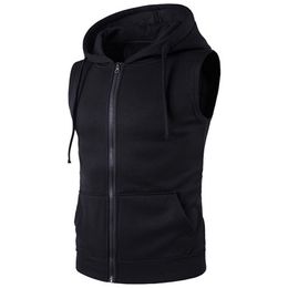 Men's Vests SHUJIN Men Fashion Solid Sleeveless Hoodies Cardigans Jacket Autumn Spring Zipper Pockets Mens Casual Waistcoat Tops 220920