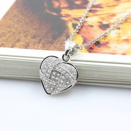 Heart Shape Pendant Necklace S925 Silver Plated Full Diamonds Stone Women Girls Lady Wedding Jewelry