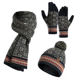 Berets Winter Hat Scarf Glove Set 3 Pieces Beanie And Touch Screen Gloves Sets Fleece Lined Warm Knit For Women