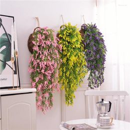 Decorative Flowers Artificial Lavender Hanging Plants Rattan For Yard Front Door Home Bedroom Wedding Wall Garage Office Decor