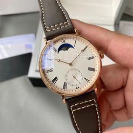 Top Fashion Automatic Mechanical Self Winding Watch Men Gold Silver Dial Classic Moon Phase Design Wristwatch Causal Leather Strap Clock 5737