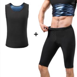 Men's Body Shapers Men's Sauna Shaper Pants Waist Trainer Vest Sweat Tank Top Slimming Leggings Thermal Compression Workout Gym Suits