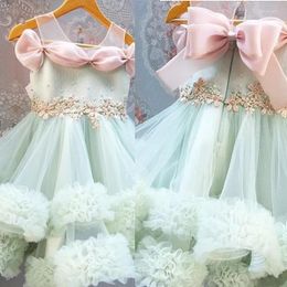 Girl Dresses Mint Green Tiered Knee Length Flower Girls Vintage Party A Line Birthday Wears Sleeveless Baby Pos Gowns Handmade