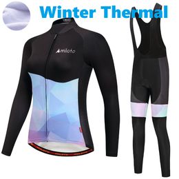 2023 Pro Women Black Blue Winter Cycling Jersey Set Long Sleeve Mountain Bike Cycling Clothing Breathable MTB Bicycle Clothes Wear Suit B17