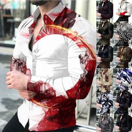 Men's Dress Shirts Fall 2022 Men's Gradient 3D Printing Long Sleeve Button Up Designer Casual Fashion Loose 6XL