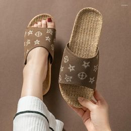 Slippers Suihyung Flax For Women Men Summer Casual Flat Slides Female Open Toe Sandals Non-Slip Home Shoes Indoor Flip Flops