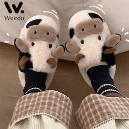 Slippers Upgrate Cute Animal Slipper For Women Girls Kawaii Fluffy Winter Warm Slippers Woman Cartoon Milk Cow House Slippers Funny Shoes 220921