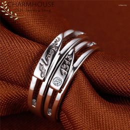 Wedding Rings Charmhouse 1 Pair Pure 925 Silver Ring For Man Women 2pcs Couple's Set Adjustable I LOVE YOU 1314 Promise Bands