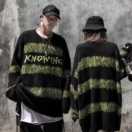 Men's Sweaters Hip Hop Radio Wave Printed Men Women Green Striped Pullovers Harajuku Fashionable Round Neck Knit Sweater Pullover