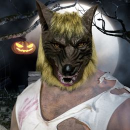 Party Masks Halloween Latex Rubber Wolf Head Hair Mask Unisex Cosplay Costume Scary Decor Werewolf Gloves For Decora 220920