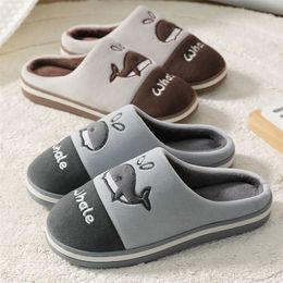 2022 Fashion Slippers Winter Cotton Catroon Dolphin Home Indoor Plush Feleece Non Slip Warm Comfy Shoes Women Grey 220921