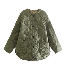 Womens Down Parkas Army Green Oversize Quilted Jacket Woman Winter Fall Cotton Padded Coat Loose Casual No Collar Fashion Outwear Stylish Chic 220921