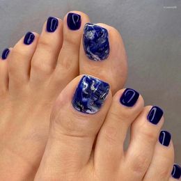False Nails Acrylic Set Finished For Feet Fake Toe 2022 With Designs 24PCS Deep Blue Colour Summer Sweet Full Coverage