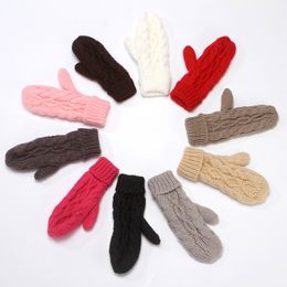 Knitted gloves women's bags finger gloves winter plush and thick warm wool neck hanging solid Colour Mittens 2022SDSD