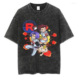 Men's T Shirts Hip Hop Men Washed Shirt Oversized Anime Cartoon Graphic Tshirt Summer Short Sleeve Cotton Streetwear Harajuku Tops