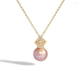 Pendant Necklaces Kfvanfi Ladies 11-12mm Natural Pearl Necklace Simple Fashion Female Golden Chain Jewellery Valentine's Day Girl Gift