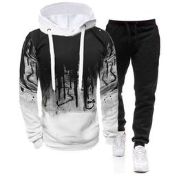 Men's Tracksuits 2Pcs Suit Spring Autumn Sweatshirt Set Splash Ink HoodiesTracksuit Pants Casual Fitness Male Sportswear S-4XL Wholesale 220920