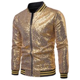 Men's Suits Blazers Men Shiny Gold Sequin Glitter Jackets Male Nightclub Zipper Blazer DJ Stage 220920