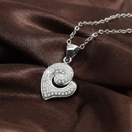 Lover Heart Shape Pendant Necklace S925 Silver Plated Full Diamonds Stone Women Girls Lady Wedding Jewellery