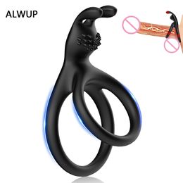 Beauty Items 2 In 1 Men's Silicone Penis Ring Clitoris Stimulator Cock Ejaculation Delay Penisring Erection for Men Couples