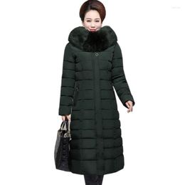 Women's Trench Coats Plus Size 5XL Women Winter Long Cotton Jacket Fur Collar Lady Hooded Clothing Slim Padded Coat X-Long Snow Wear