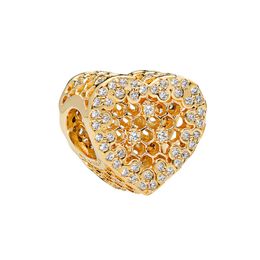 Yellow Gold plated Sparkling Love Heart Beads Charm Women designer Jewelry DIY accessories Original Box For pandora Bangle Bracelet Necklace Making Charms