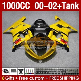 OEM Fairings &Tank For SUZUKI GSXR-1000 GSX R1000 GSXR 1000 CC 00-02 Body 155No.6 1000CC GSXR1000 K2 00 01 02 GSX-R1000 2001 2002 2002 Injection Mould Fairing yellow factory