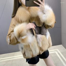 Women's Fur Trend Imitation Mink Coat Women Winter Fashion Sheepskin Stitching Leather Collar Thick Warm Outer Wear LR2236