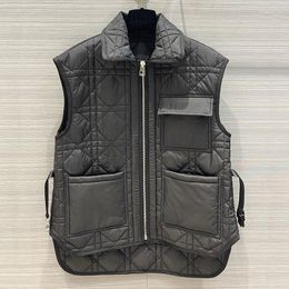 Women's Vests Runway Fashion Position Plaid Sleeveless Quilted Coat Women High End Quality Lapel Zipper Up Asymmetrical Length Waistcoat