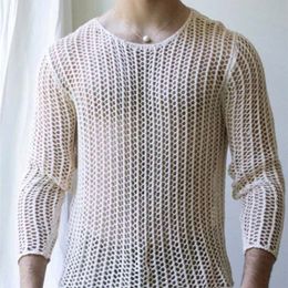 Men's T-Shirts Mesh T Shirt Transparent O-neck Long Sleeve Streetwear Clothing Sexy Solid Party Nightclub Camisetas S-5XL INCERUN 220920