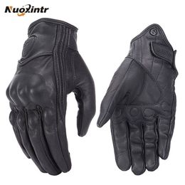 Five Fingers Gloves Retro Motorcycle Gloves Pursuit Perforated Real Leather Touch Screen Men Women Moto Waterproof Gloves Motocross Glove 220921