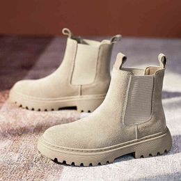 Boots Brand New Chelsea Soft Leather Ankle Booties Women Autumn Slip-On Platform Shoes Fashion Femme Plush Warm Winter Y2209