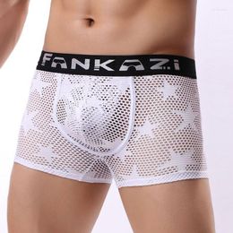 Underpants Mens Hollow Boxer Shorts Underwear Sexy See-through Big Mesh Male Panties Breathable U Convex Penis Pocket Homme Boxershorts