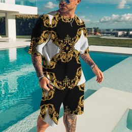 Men's Tracksuits Summer Mens Sets 3D Tracksuit Fashion Clothes For Man Vintage TShirt Shorts Two Piece Casual Streetwear Men Oversized Suit