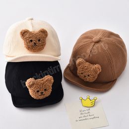 Cute Cartoon Bear Baby Hat For Boys Girls Corduroy Kids Baseball Cap Beanie Infant Toddler Hats Bonnet