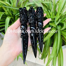 Natural Black Obsidian Amulet Vajra Dorje Phurba Art Hand Carved Quartz Crystal Stone Tibetan Buddhist Ceremonial Vajrakila Pestle Reiki Healing Meditation Gift