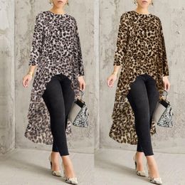 Women's Blouses Women's & Shirts Plus Size Fashion High Low Leopard Blouse Shirt Loose Tops Casual Autumn Winter Ladies Female Women