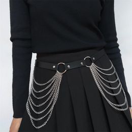 Belly Chains Punk Women Skirt Belt Female Pu Leather Hiphop Rock Nightclub Sexy Jeans Dress Heart With Metal Waist Chain 220921