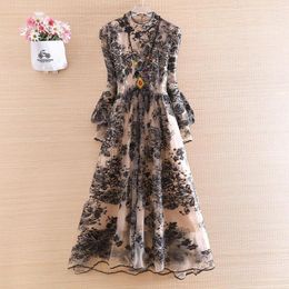 Ethnic Clothing High-end Summer Women Midi Dresses Royal Embroidery Elegant Lady Slim Party Embroidered Mesh Dress S-XL