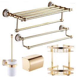 Bath Accessory Set Aluminum Gold Hardware Accessories Towel Tissue Rack Bar Ring Toilet Brush Holder Sets Soap Basket Corner Shelf Couple