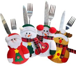 Santa Claus Snowman Knife and Fork Sets Christmas Cutlery Set Tableware Holder Bag Christmas Table Decoration