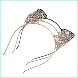 Headbands Hair Accessories Cat Ear Headband For Kids And Adt 3 Colours Head Hoop Rhinestones Metal Hairband Christmas Gif Dhseller2010 Dhy7G