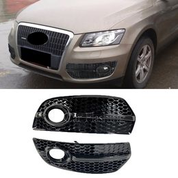 1 Pair Car Front Bumper Fog Light Lamp Cover Honeycomb Grille Grill Glossy Black For Audi Q5 2009 2010 2011 2012 Car Accessories